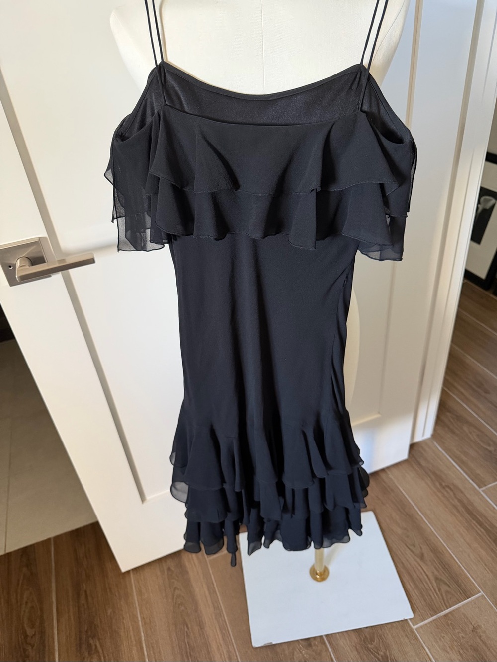 Little Black Dress - Black Ruffled Silk Ruffled Slip Dress - Women